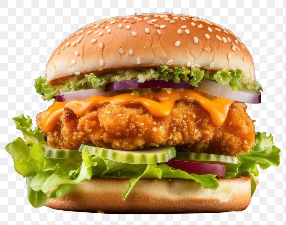 PNG Chicken burger sesame food hamburger. AI generated Image by rawpixel.