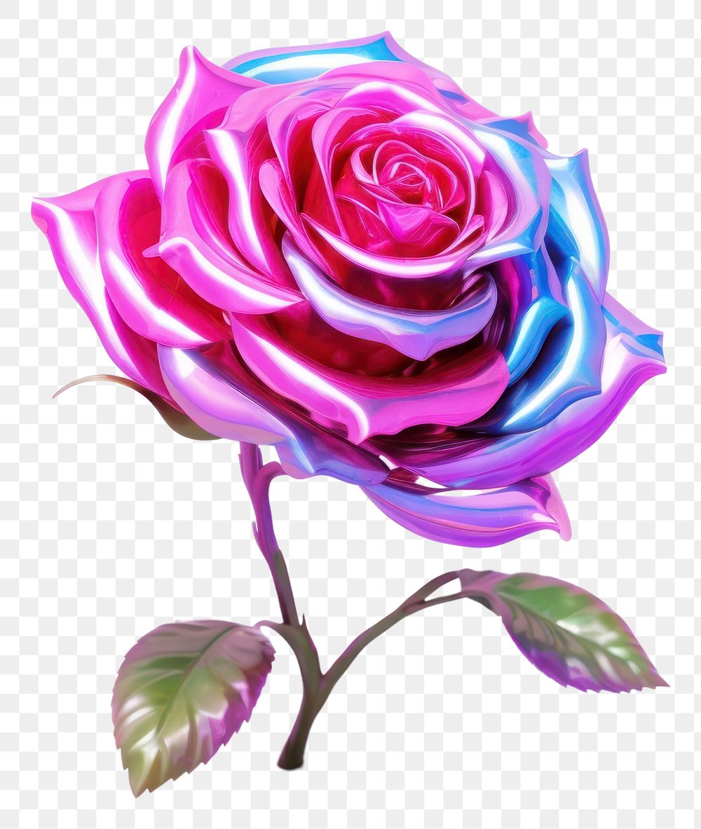 PNG 3d cartoon rose flower plant white background. AI generated Image by rawpixel.