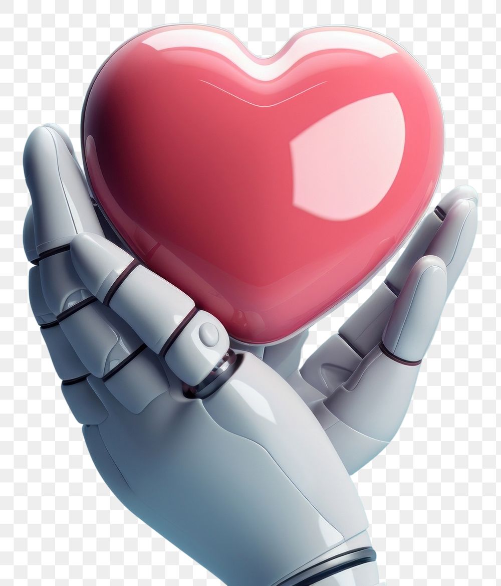PNG 3d robot hand holding a cute heart technology cartoon symbol. AI generated Image by rawpixel.