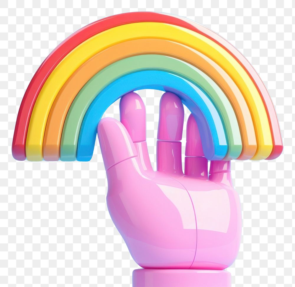 PNG 3d robot hand holding a cute rainbow toy gesturing spectrum. AI generated Image by rawpixel.