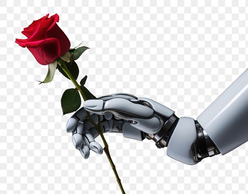 PNG 3d robot hand holding a flower technology plant petal. 