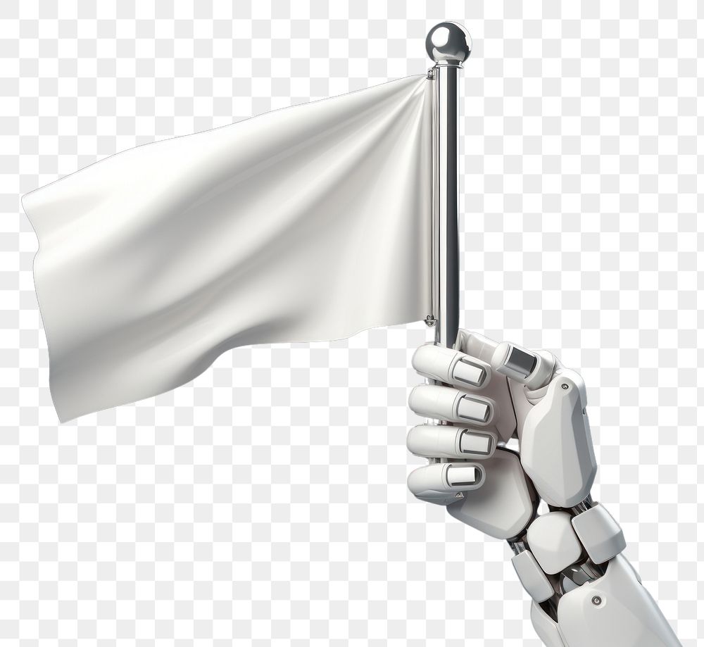 PNG 3d robot hand holding a minimal white flag patriotism symbol sports. AI generated Image by rawpixel.