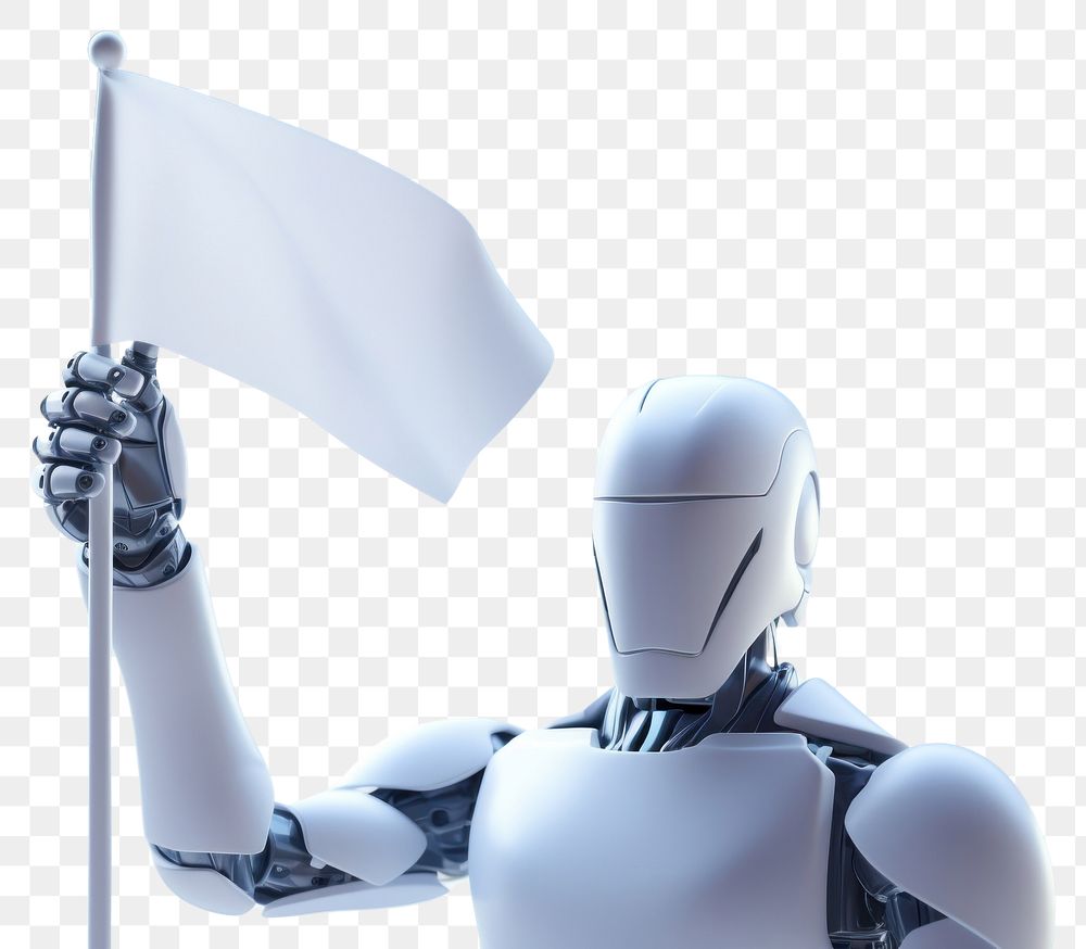 PNG 3d robot hand holding a minimal white flag machine representation protection. AI generated Image by rawpixel.