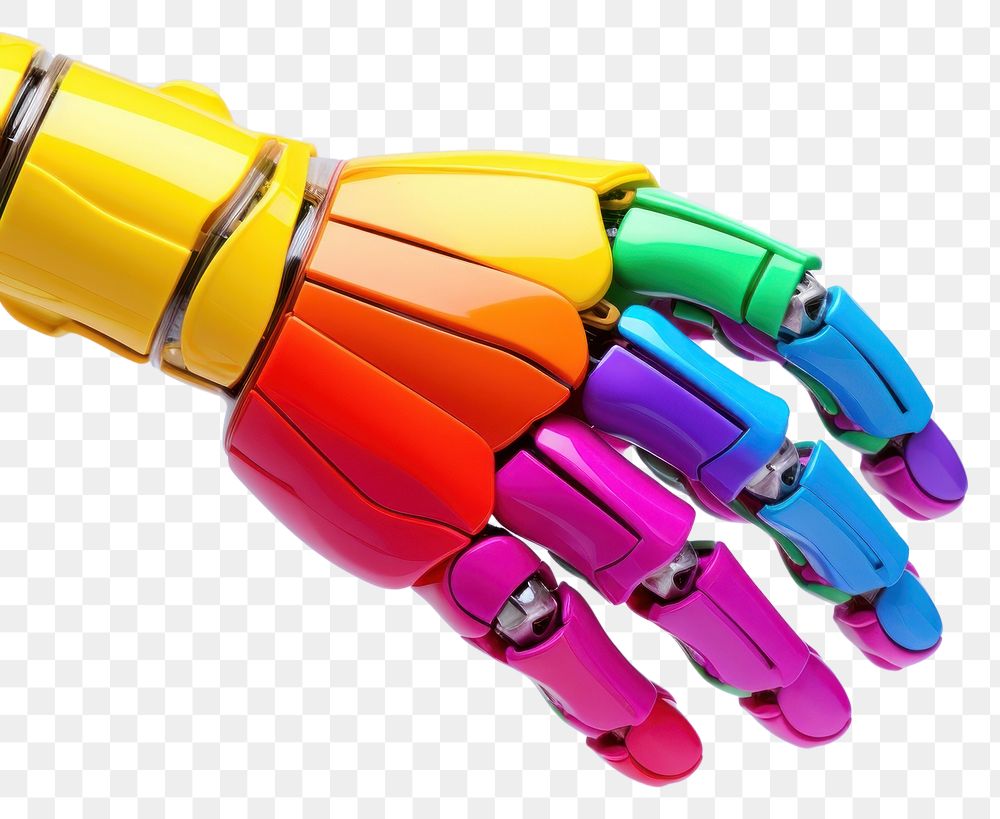 PNG 3d robot hand holding a rainbow clothing dynamite weaponry. AI generated Image by rawpixel.