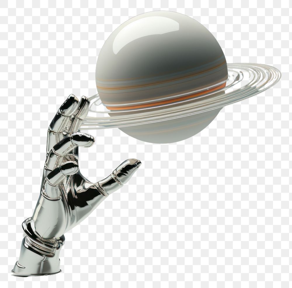 PNG 3d robot hand pointing a saturn planet space futuristic astronomy. AI generated Image by rawpixel.