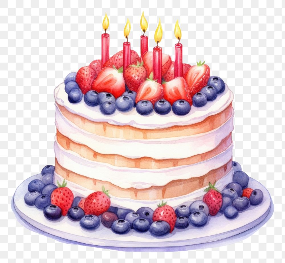 PNG Birthday cake blueberry dessert fruit. AI generated Image by rawpixel.