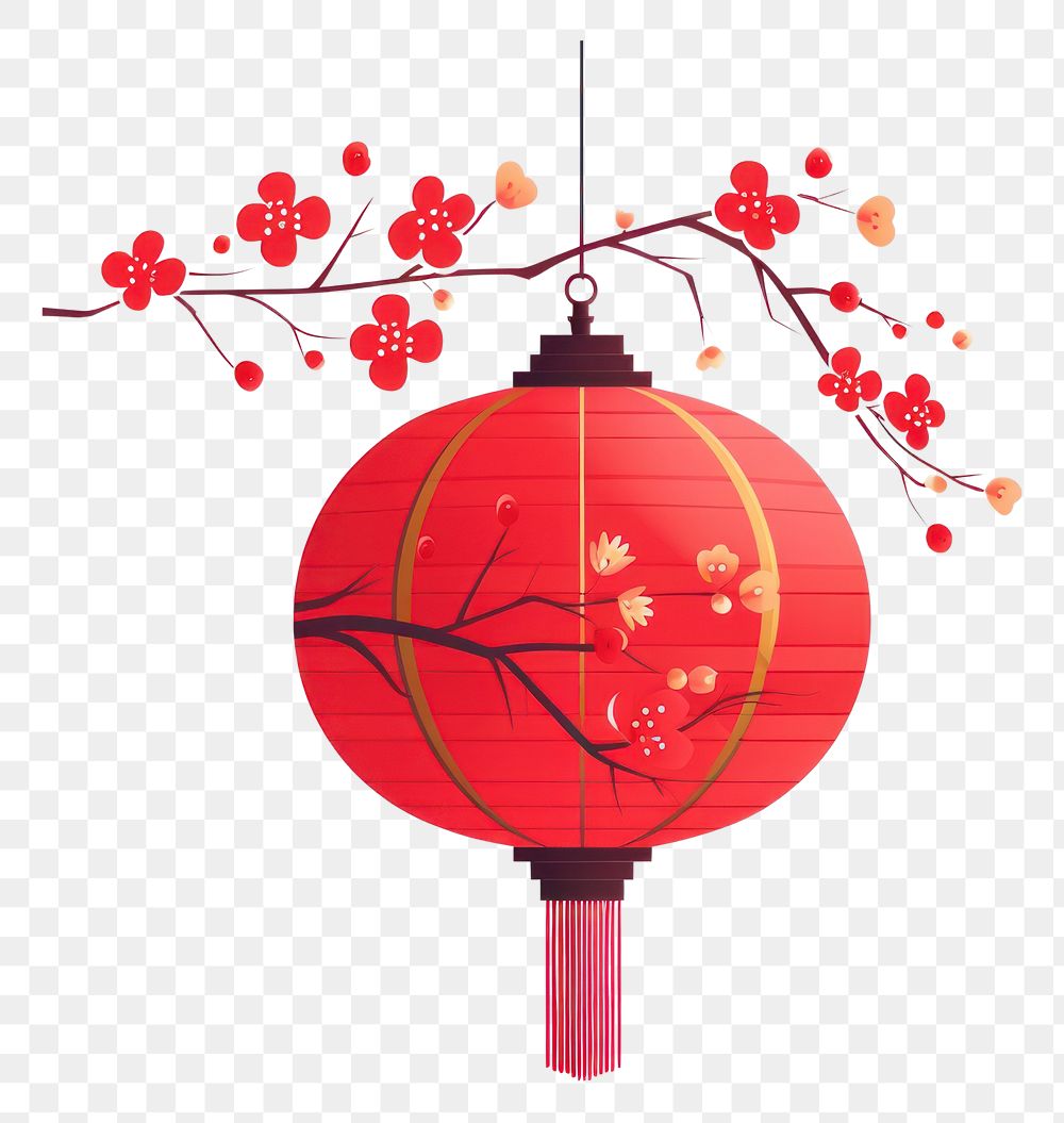 PNG  Chinese new year lantern hanging plant. AI generated Image by rawpixel.
