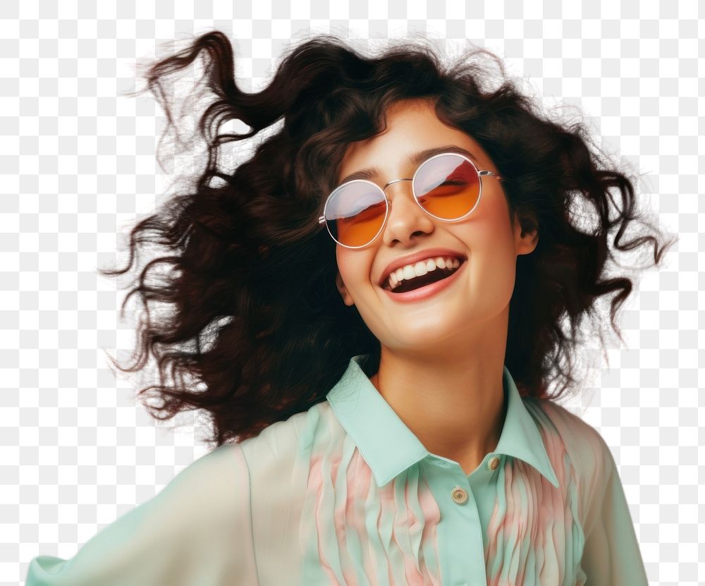 PNG Joyful hispanic women glasses laughing blouse. AI generated Image by rawpixel.