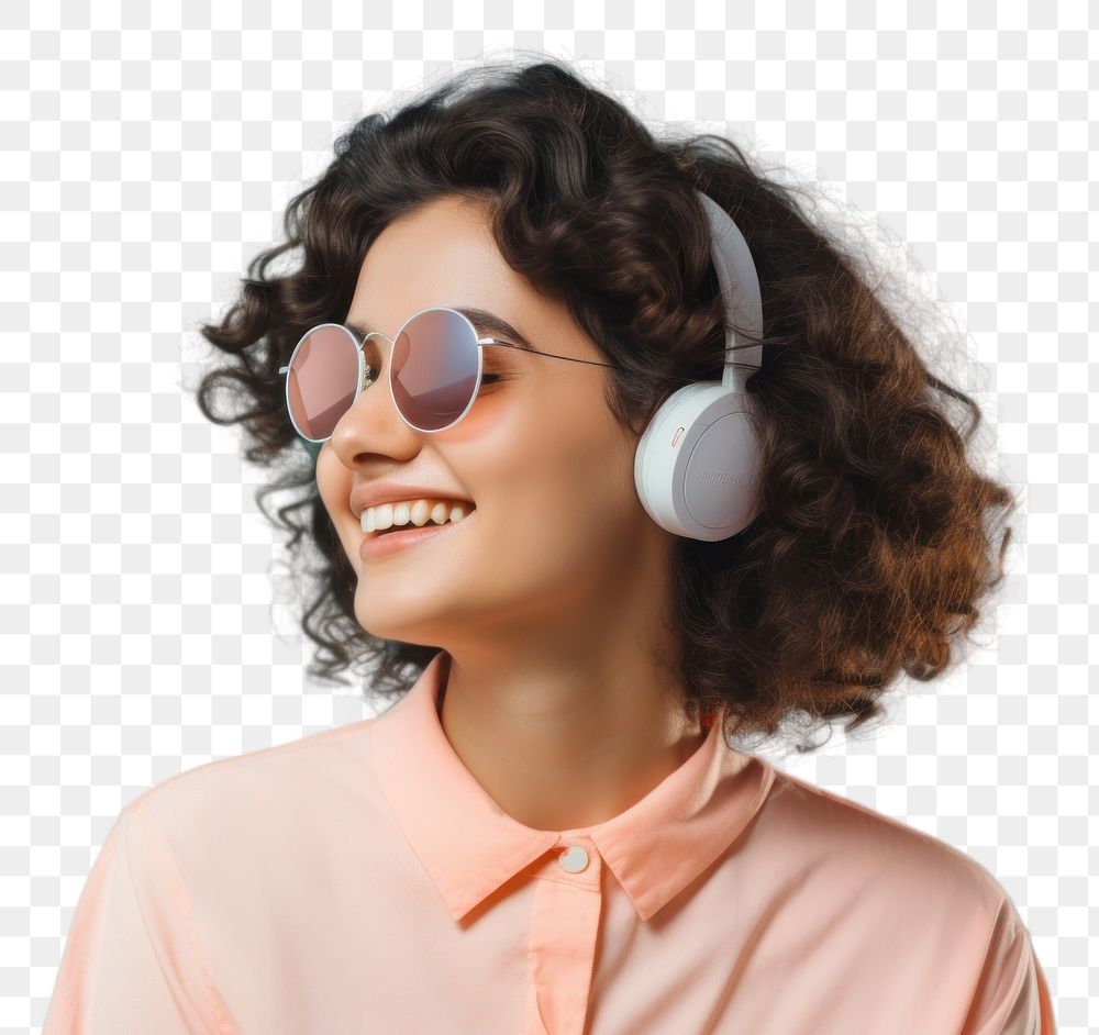 PNG Hispanic women headphones listening glasses. AI generated Image by rawpixel.