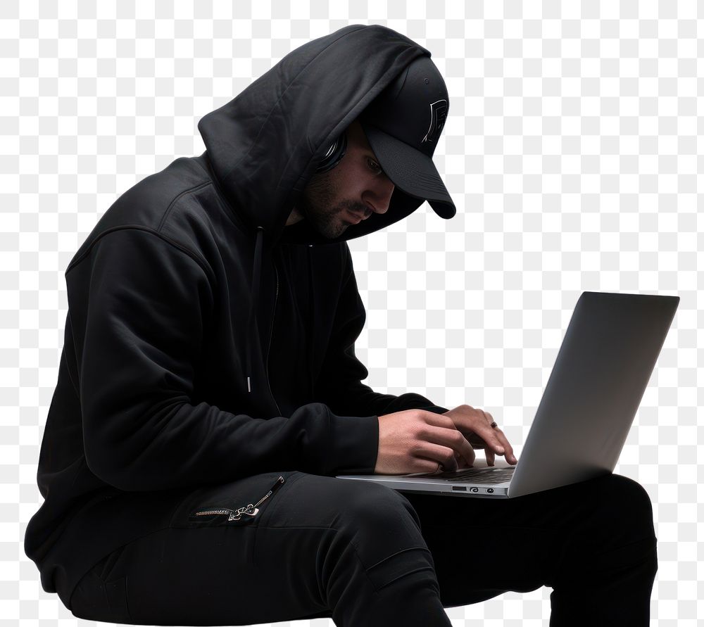 PNG  Hacker laptop sweatshirt computer. AI generated Image by rawpixel.