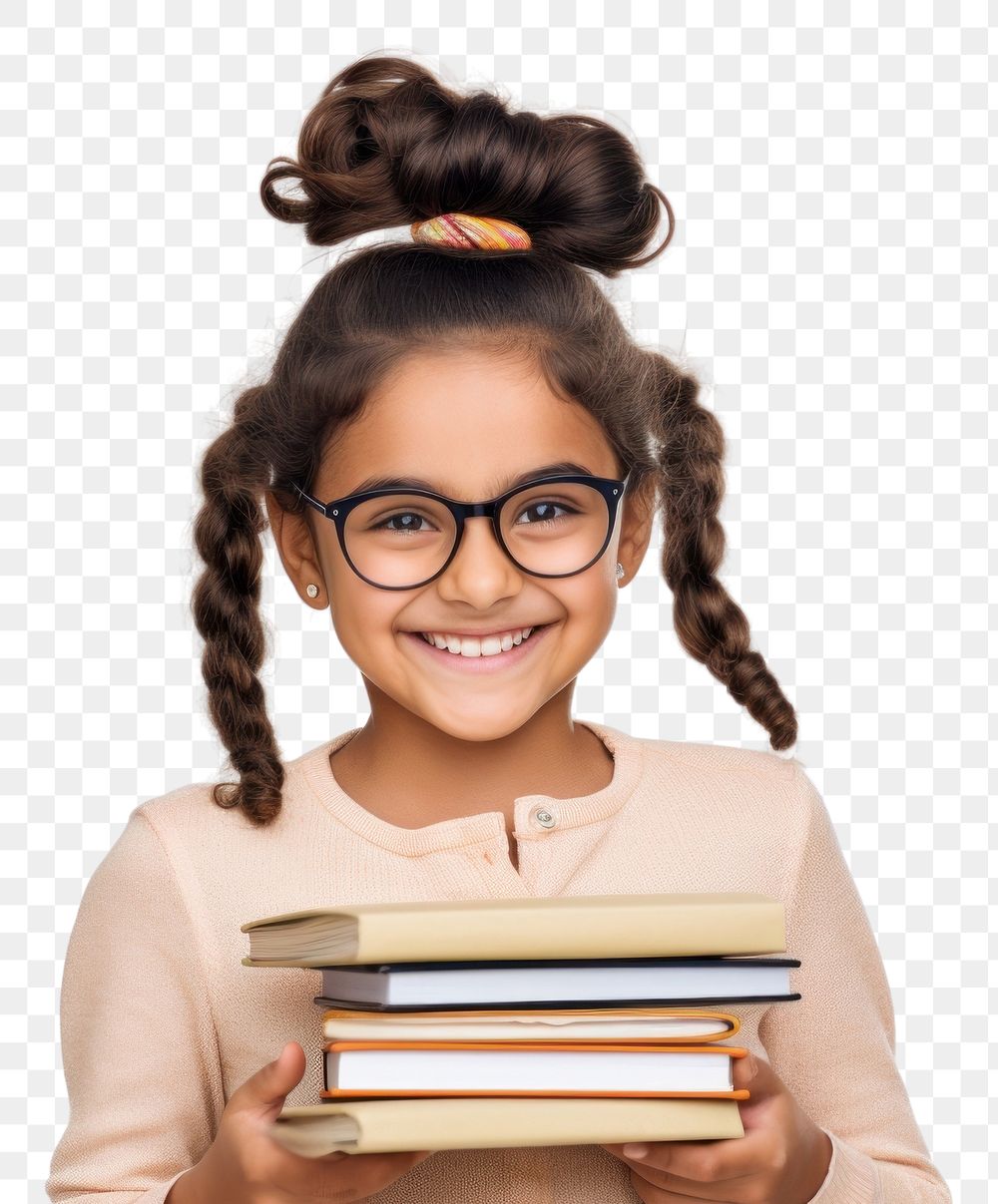 PNG Indian children girl glasses smiling reading