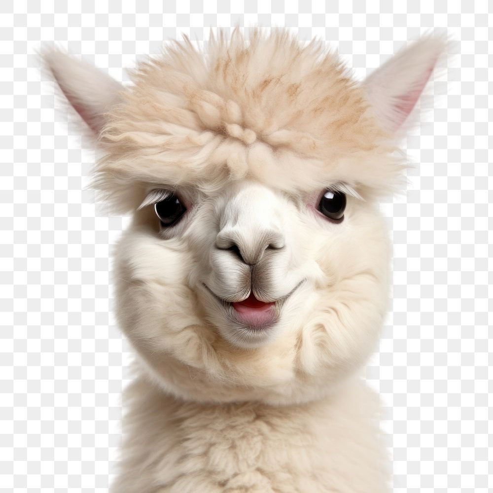 PNG Baby alpaca smile portrait mammal animal. AI generated Image by rawpixel.