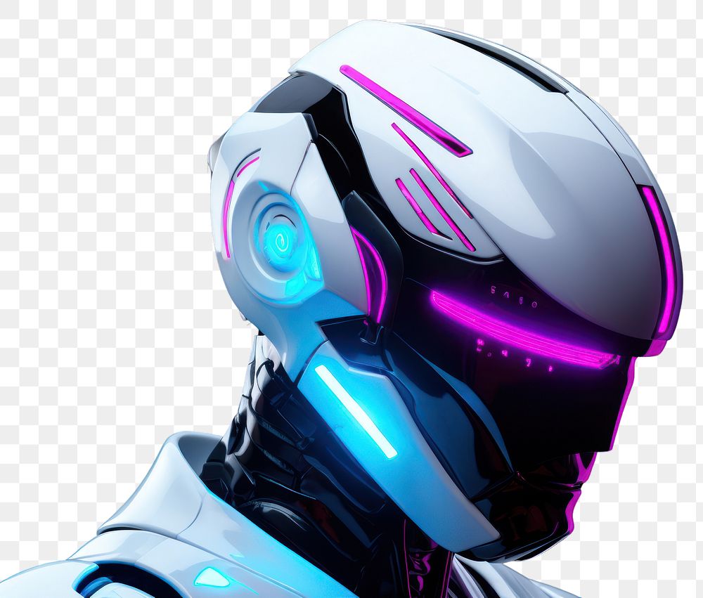 PNG White human robot helmet blue futuristic. AI generated Image by rawpixel.