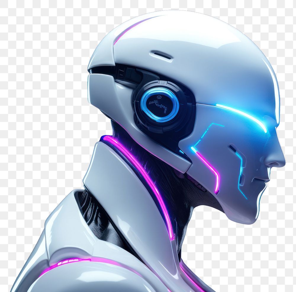 PNG White human robot helmet blue technology. AI generated Image by rawpixel.