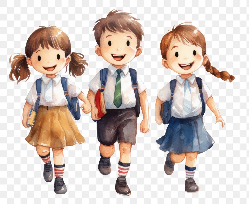 PNG  Three little kids wearing school uniform child shorts cute. AI generated Image by rawpixel.