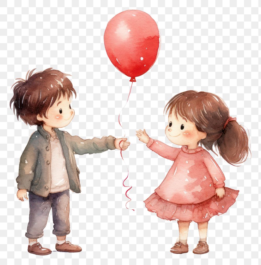 PNG  Littel boy give ring for littel girl balloon cute toy. AI generated Image by rawpixel.