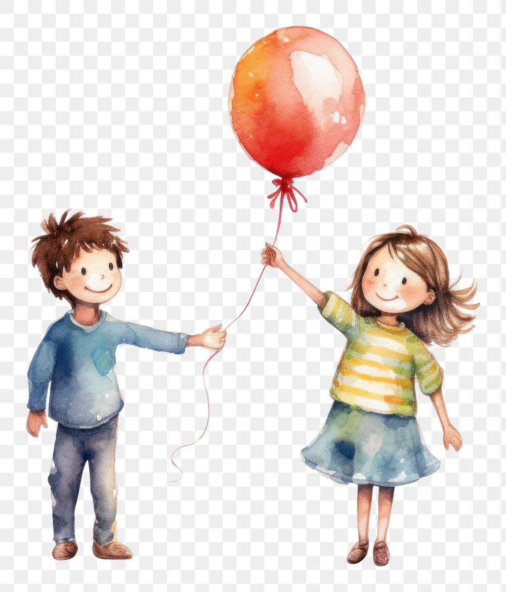 PNG  Two children give flower balloon kid togetherness. AI generated Image by rawpixel.