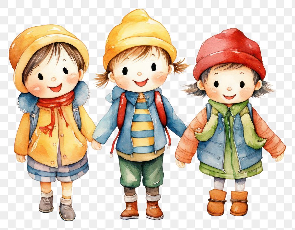 PNG  Three little kids wearing travel costume representation child cute. AI generated Image by rawpixel.