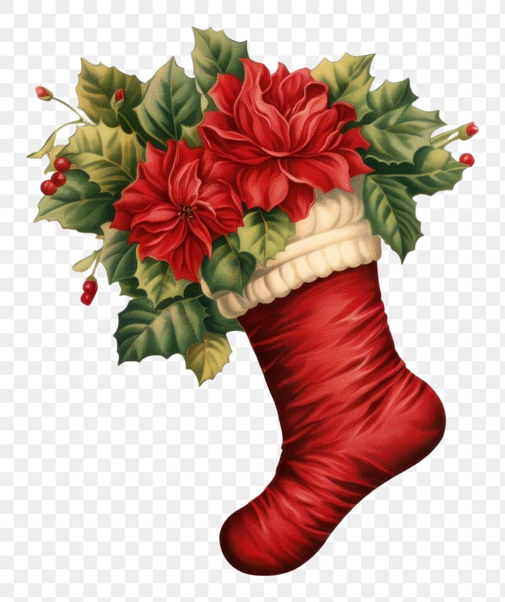 PNG Christmas stocking flower plant gift. AI generated Image by rawpixel.