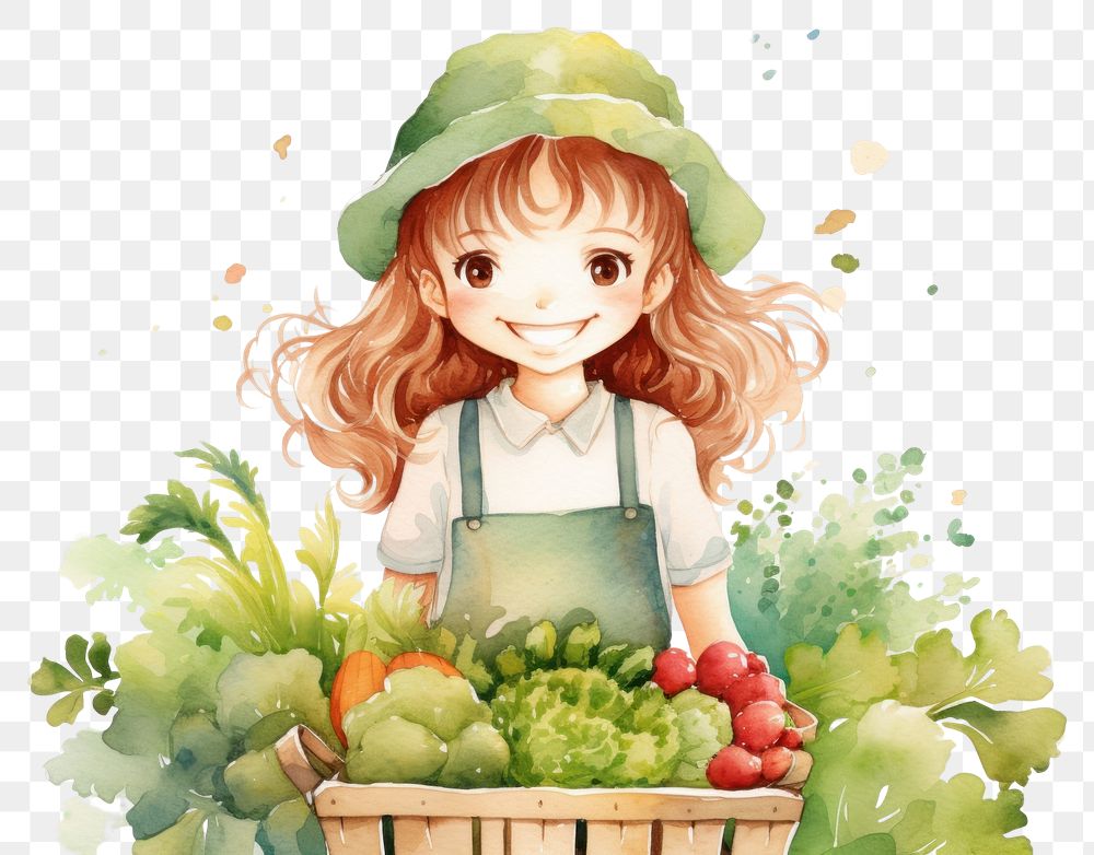 PNG  Happy girl wearing gardening food creativity harvesting. AI generated Image by rawpixel.