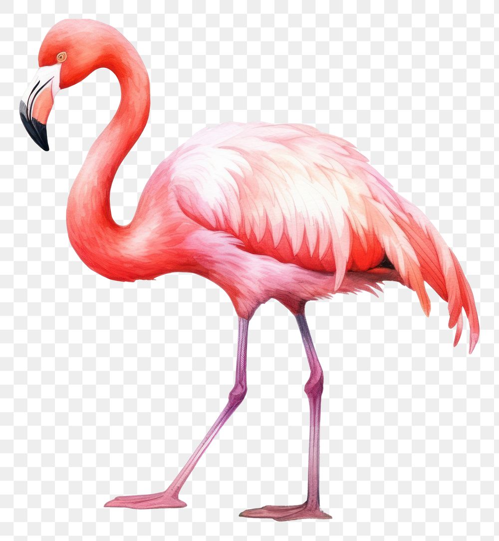 PNG A flamingo cute cartoon animal bird white background. AI generated Image by rawpixel.