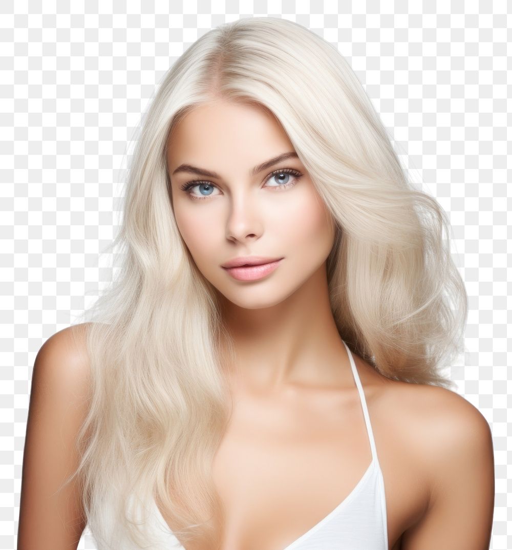 PNG  Beautiful girl with hair coloring in ultra blond portrait adult white background. AI generated Image by rawpixel.