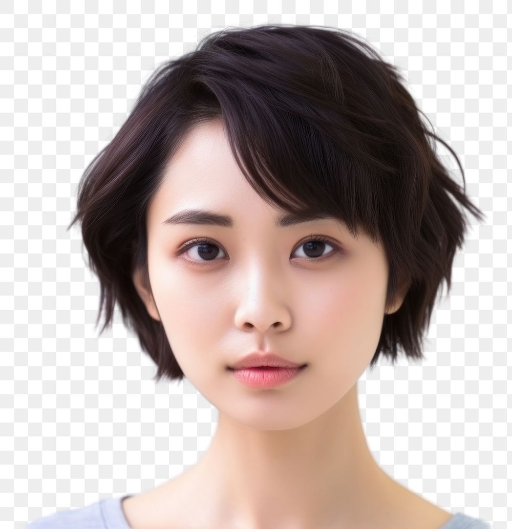 PNG  Young Asian woman short hair portrait adult white background. AI generated Image by rawpixel.
