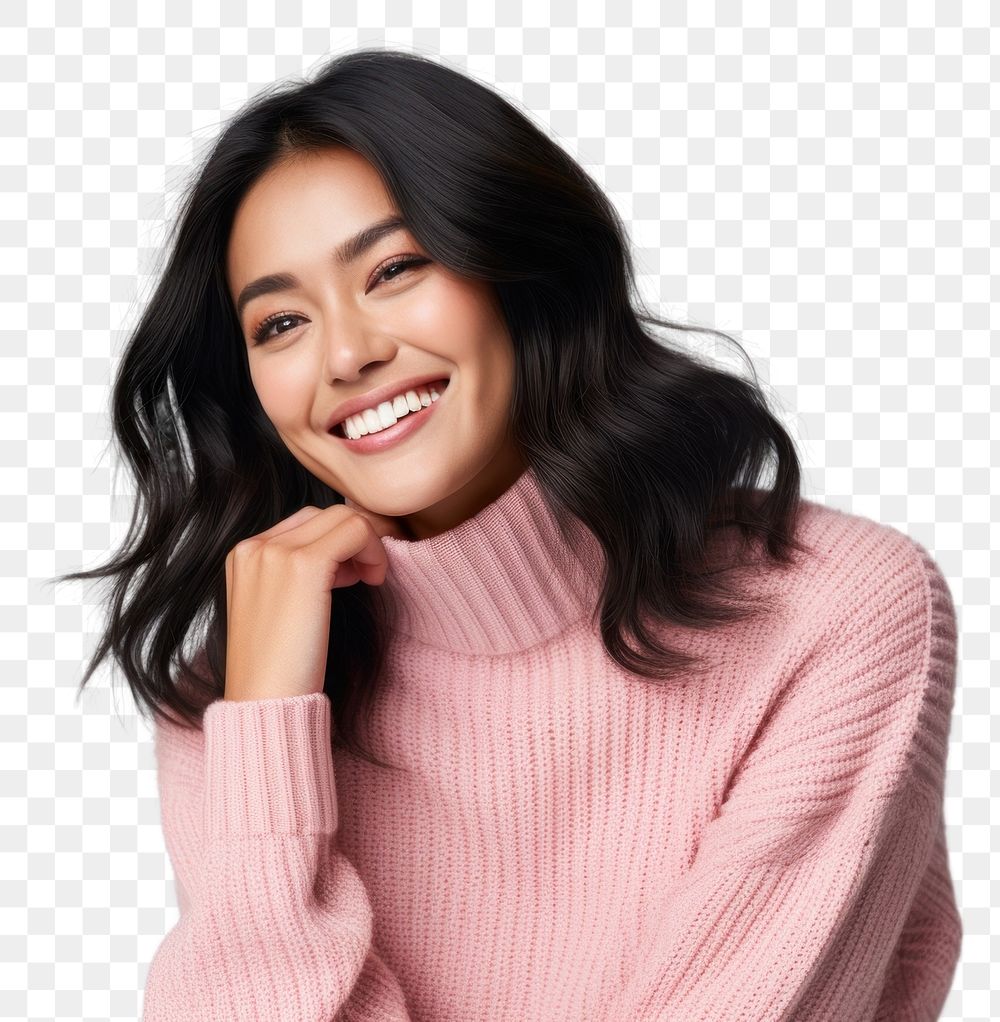 PNG Asian tan woman sweater laughing smiling. AI generated Image by rawpixel.