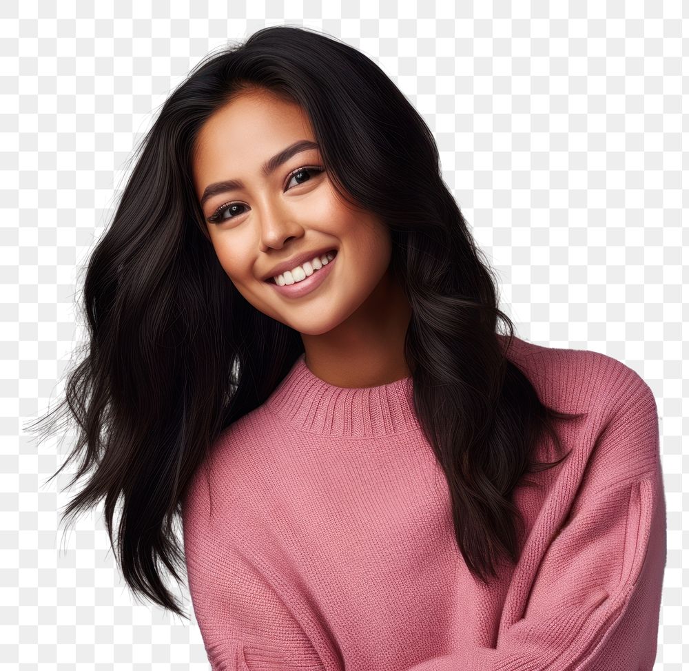 PNG Asian tan woman sweater portrait smiling. AI generated Image by rawpixel.