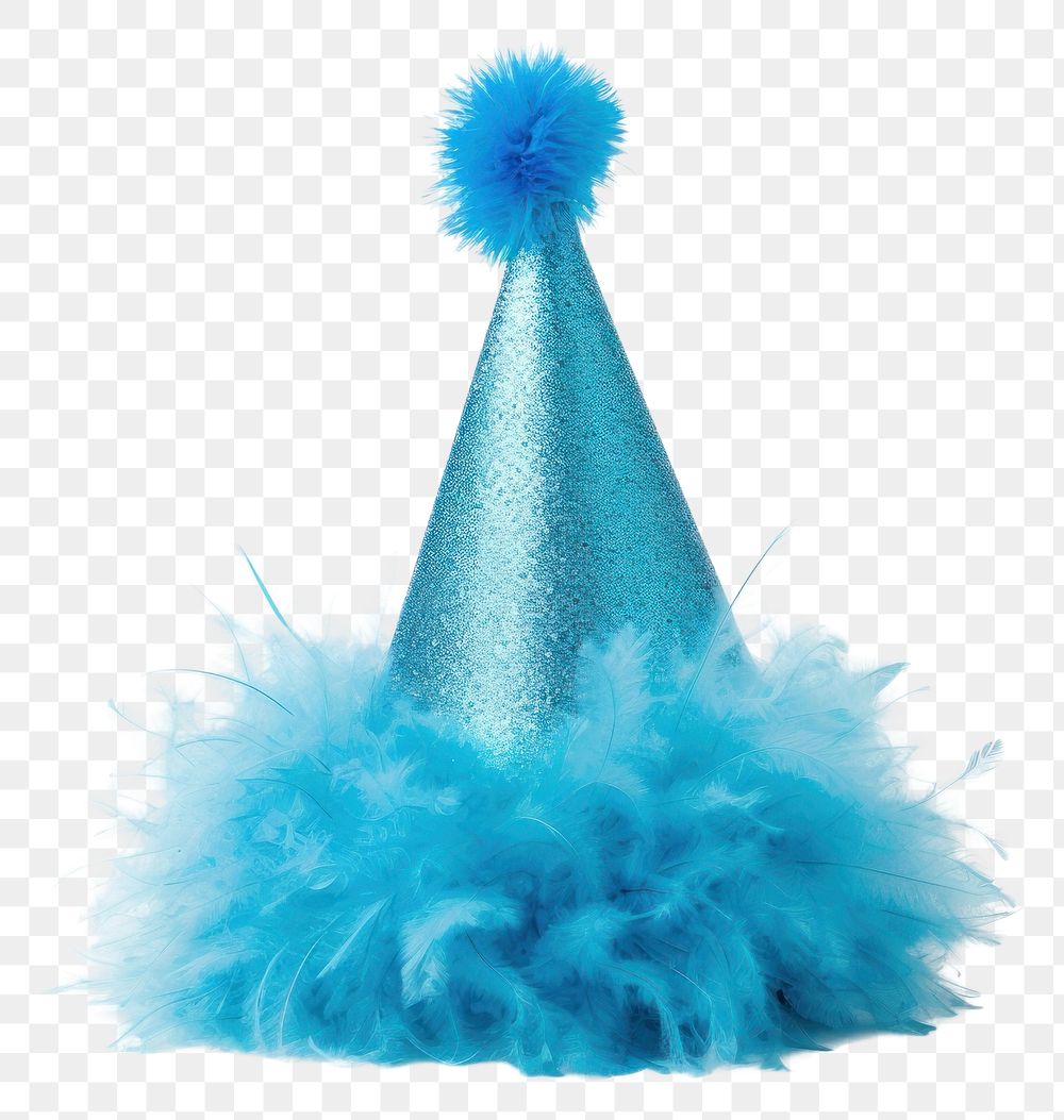 PNG Realistic blue glitter party hat with pompon on top white background lightweight celebration. AI generated Image by…