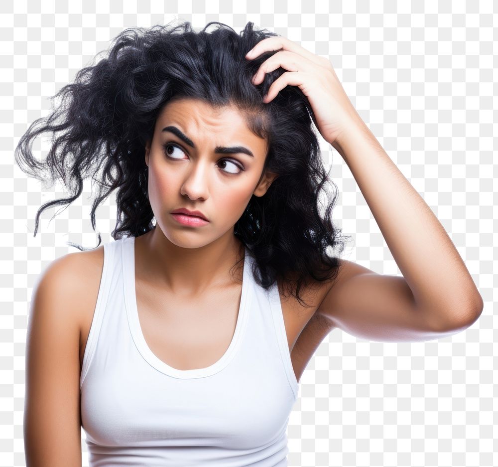 PNG Woman looking at her bad hair portrait adult photo. 