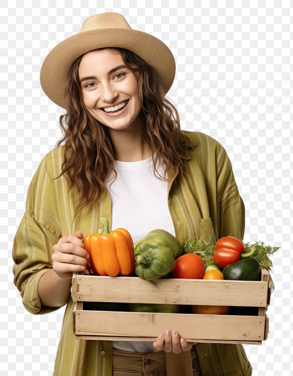 PNG  Happy girl wearing gardening vegetable portrait adult. AI generated Image by rawpixel.