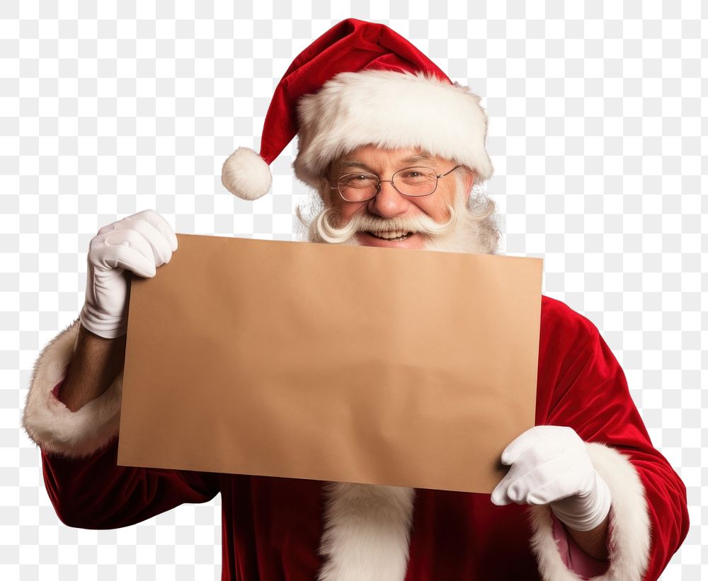 PNG Happy Santa Claus holding a blank sign christmas adult santa claus. AI generated Image by rawpixel.