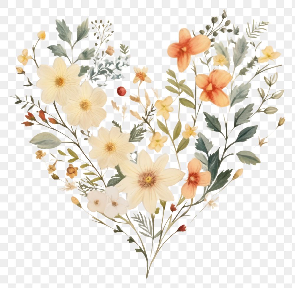 PNG  Tiny flowers and heart backgrounds pattern drawing. AI generated Image by rawpixel.