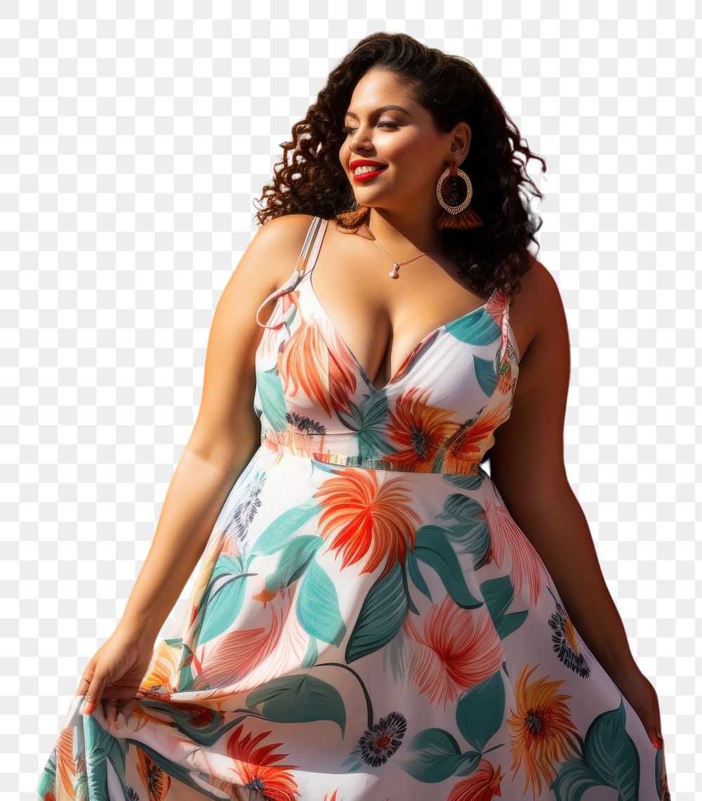 PNG Chubby Latina woman in a sundress standing in front of a colorful wall fashion portrait adult. AI generated Image by…