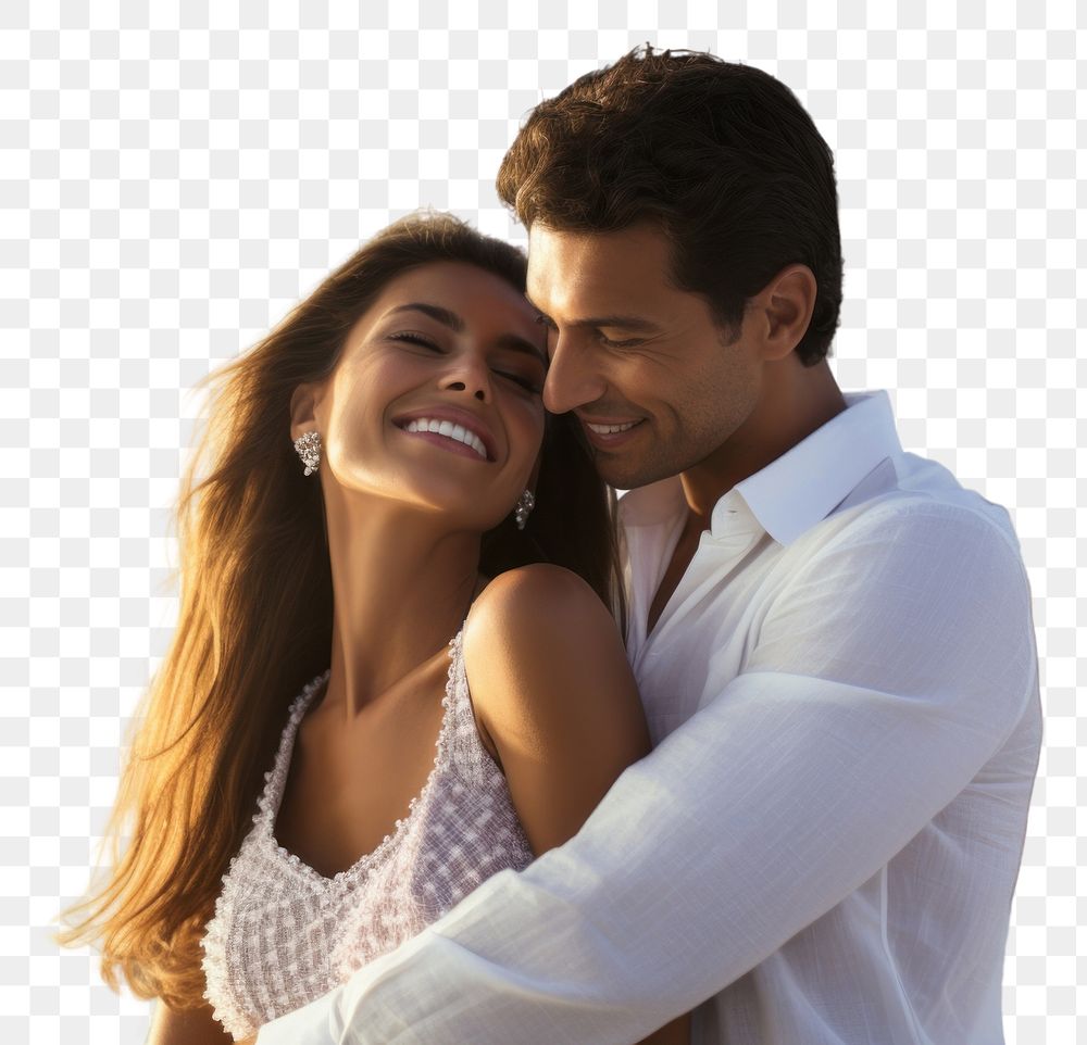 PNG Hispanic couple hugging each other on the deck of a yacht against a sunny background vacation portrait vehicle. AI…