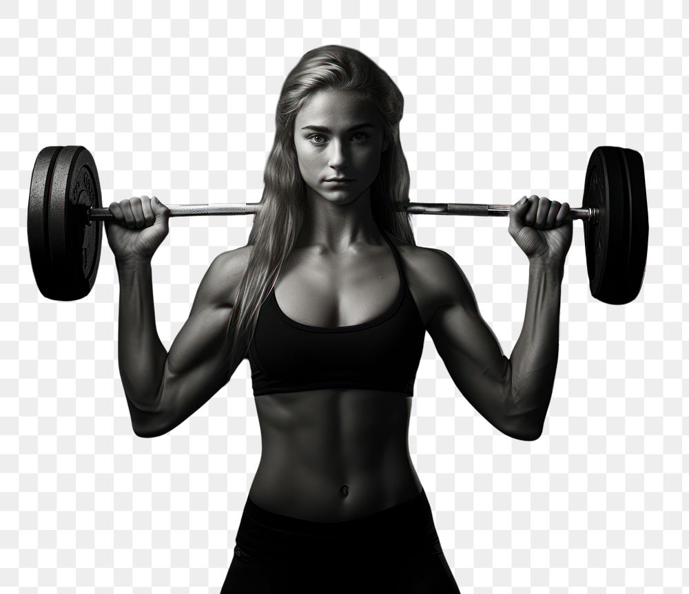 PNG Fit girl lifting weight monochrome sports adult. AI generated Image by rawpixel.