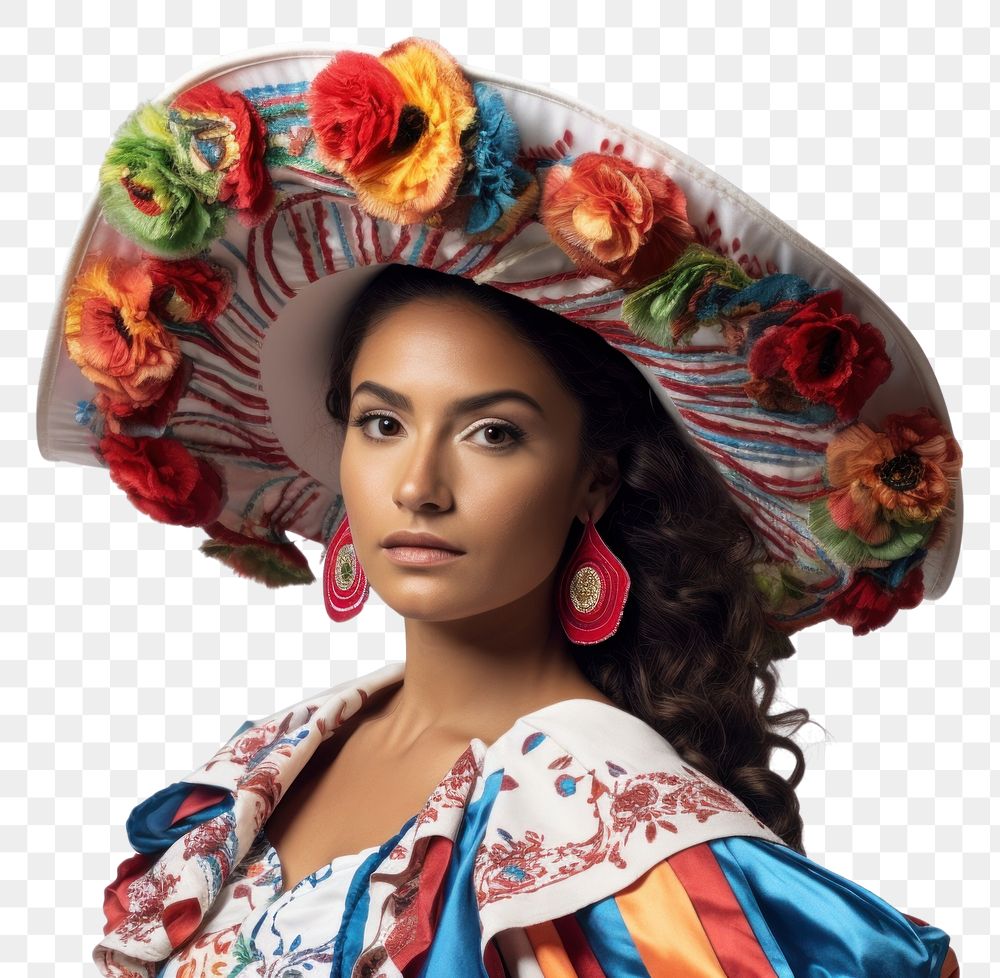 PNG Mexican woman wearing national costume sombrero portrait adult. AI generated Image by rawpixel.