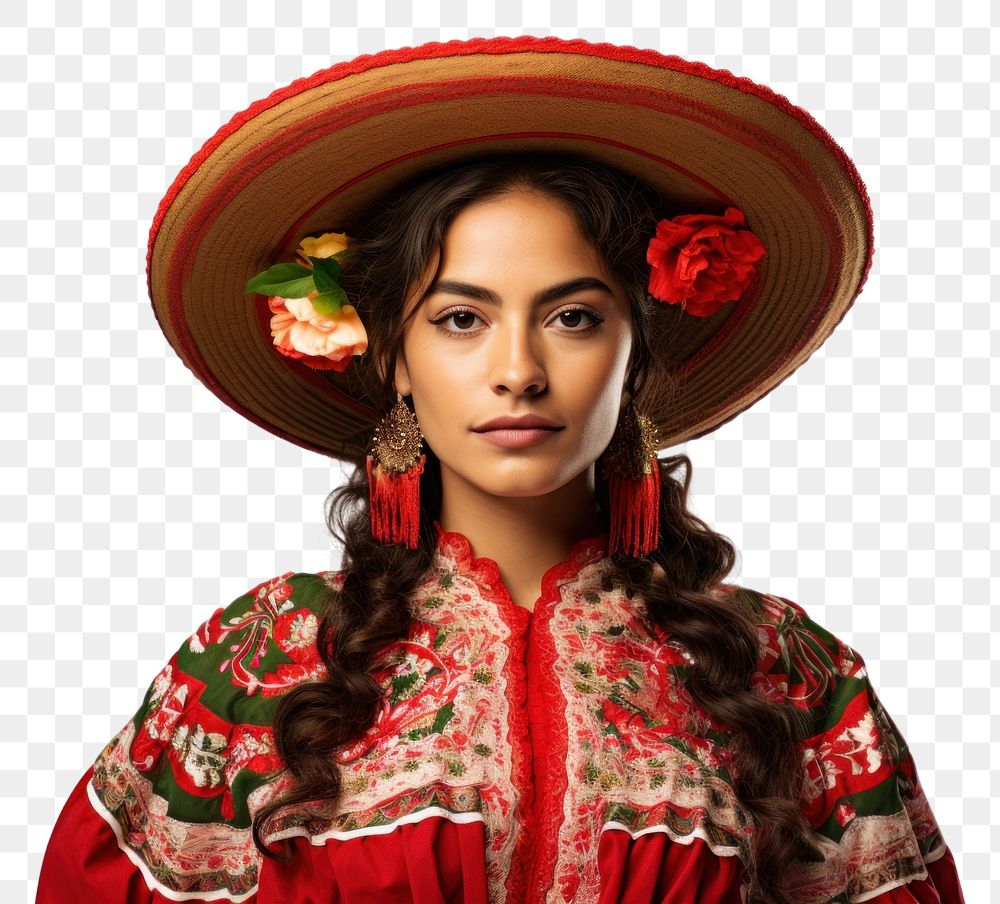 PNG Mexican woman wearing national costume sombrero portrait fashion. AI generated Image by rawpixel.