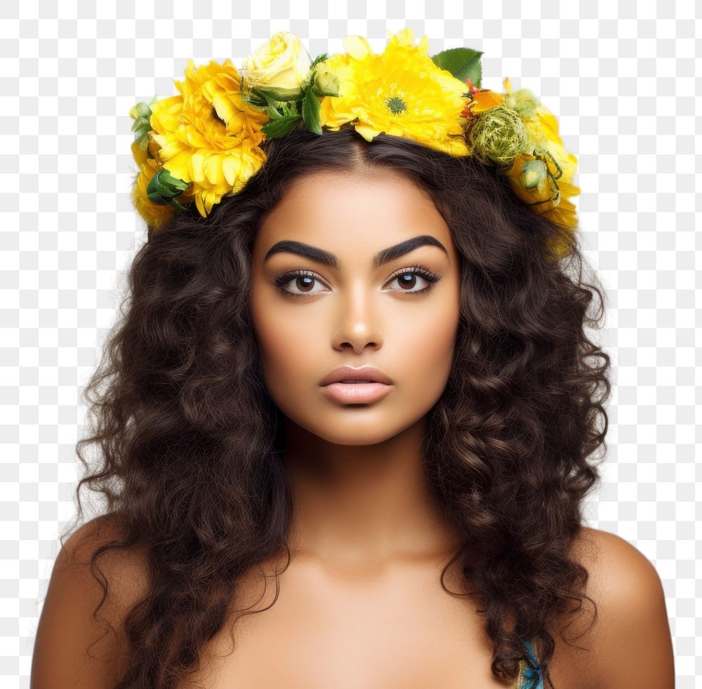 PNG Brazilian girl portrait flower adult. AI generated Image by rawpixel.
