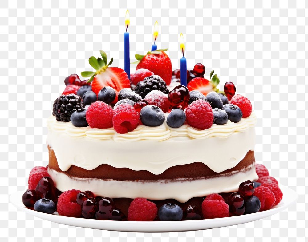 PNG Birthday cake raspberry blueberry dessert. AI generated Image by rawpixel.