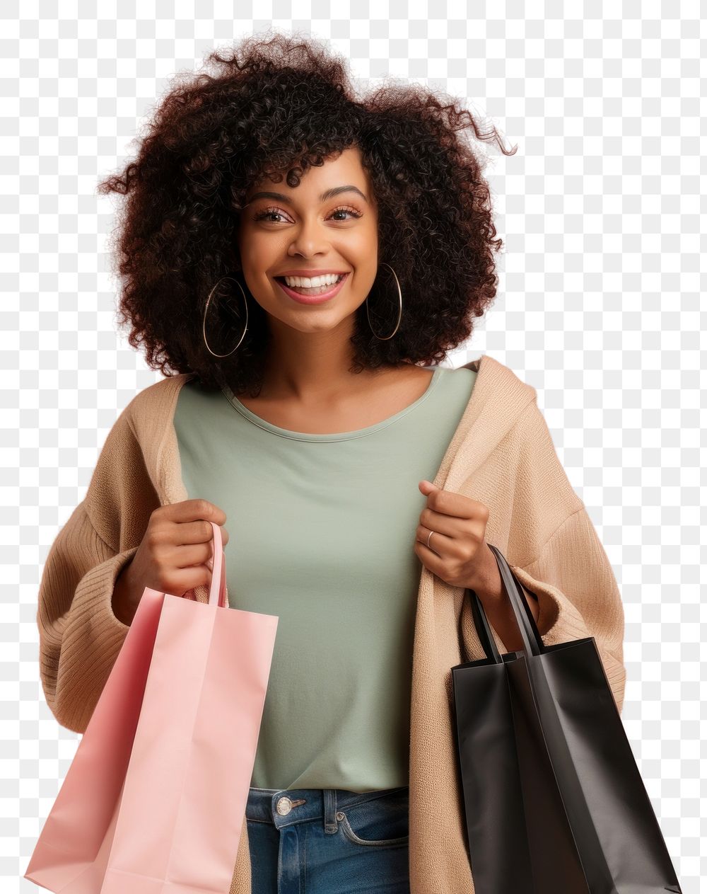 PNG Shopping bags handbag smiling holding. AI generated Image by rawpixel.