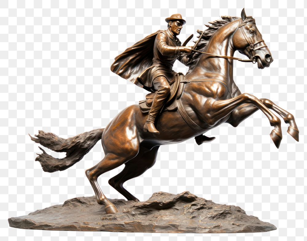 PNG  Man riding horse sculpture figurine mammal. AI generated Image by rawpixel.