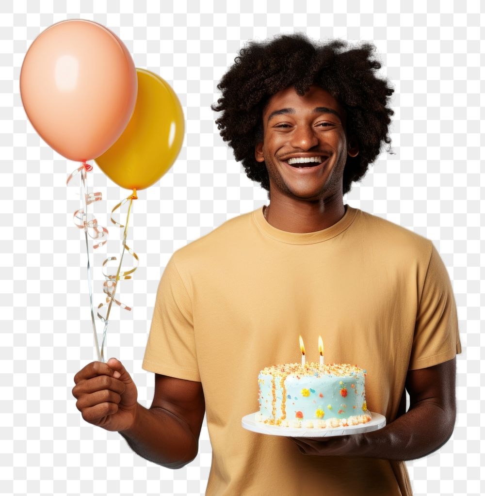 PNG Black man balloon cake birthday. AI generated Image by rawpixel.