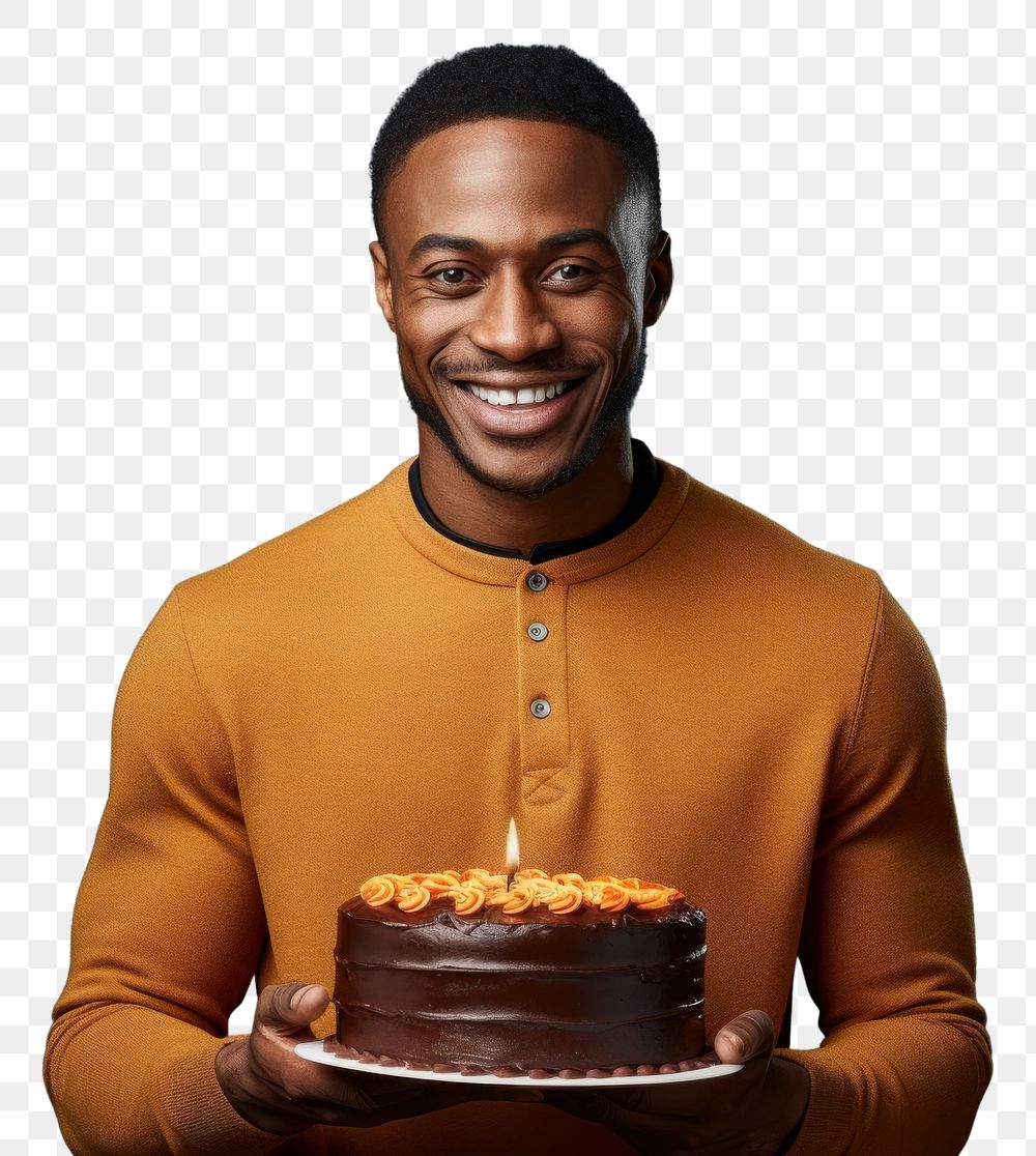 PNG Black man cake birthday standing. AI generated Image by rawpixel.