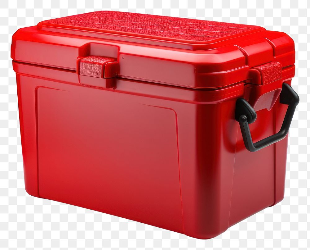 PNG Red collapsible plastic cooler box white background container. 