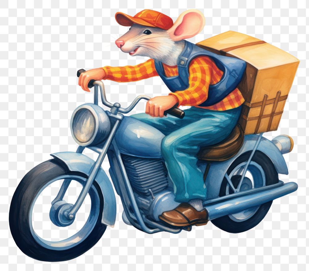 PNG Full body rat wearing hat riding motorcycle vehicle mammal white background. AI generated Image by rawpixel.
