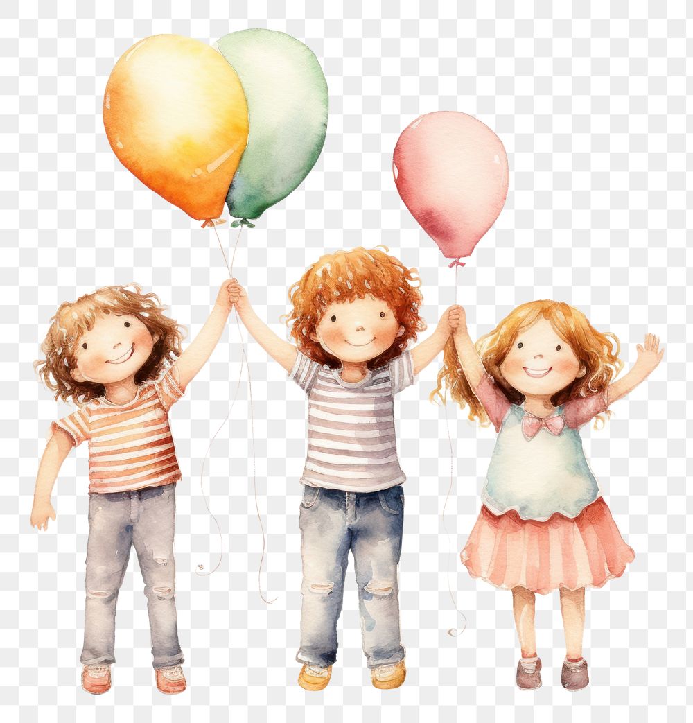 PNG  Three children standing and eating ice cream balloon cute toy. AI generated Image by rawpixel.