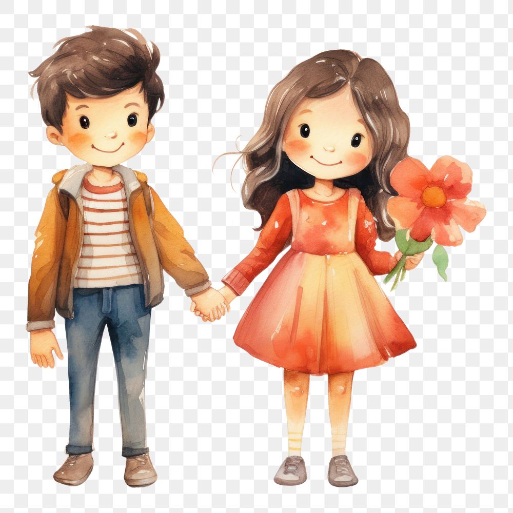 PNG  Two children are on a date flower cute togetherness. AI generated Image by rawpixel.