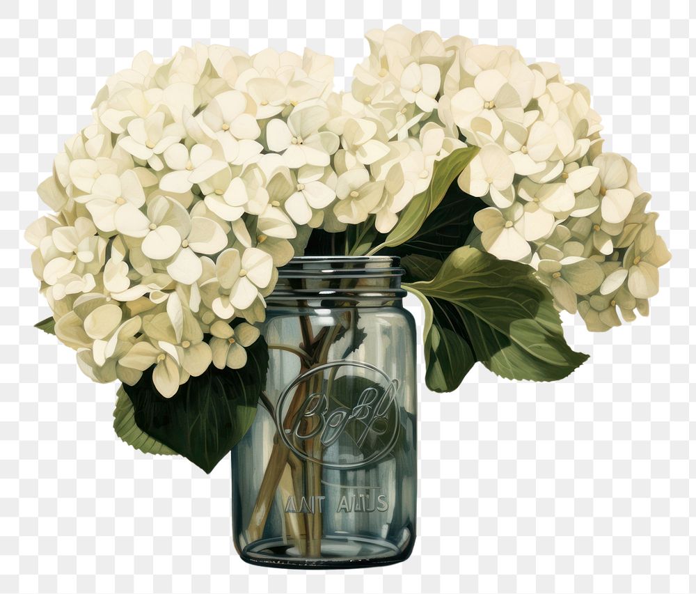 PNG  White hydrangea flower jar plant. AI generated Image by rawpixel.